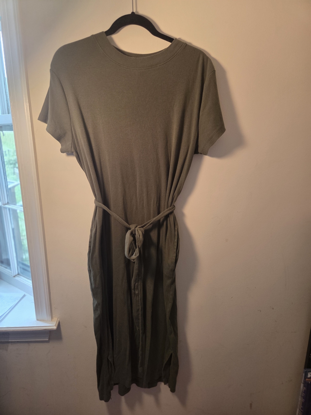 Time and Tru Olive Tie-Waist Midi Dress
